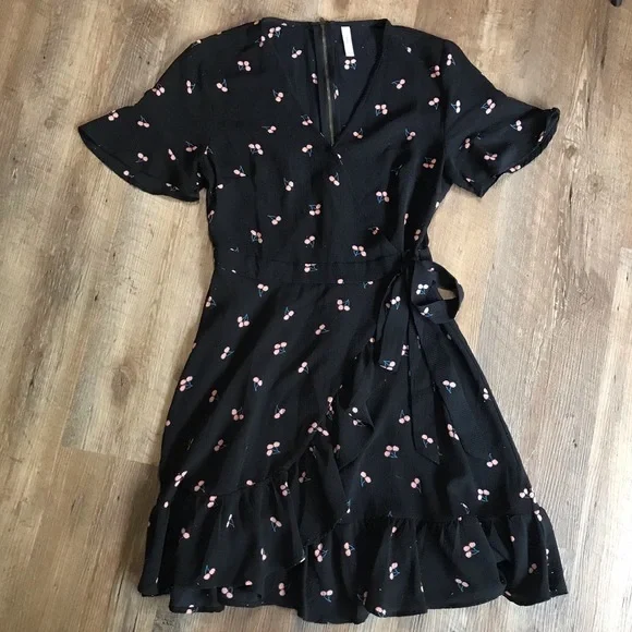 Xhilaration Dresses Black Wrap Dress With Cherries Poshmark